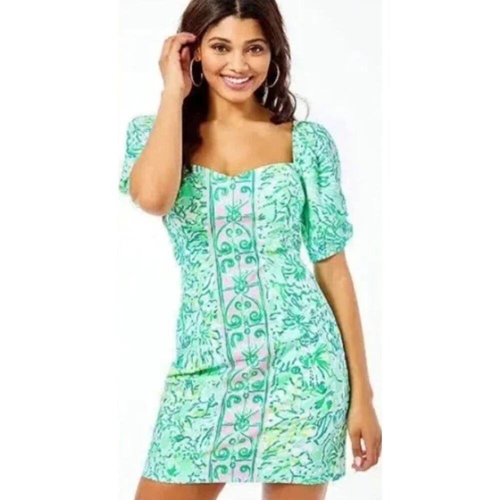 Lilly Pulitzer Mint Green Floral Print Puff Sleeve Dress